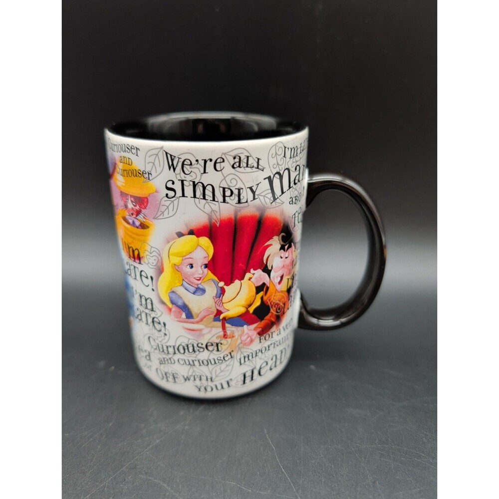 Disney Parks Alice in Wonderland Ceramic Quotes Coffee Mug Mad Hatter Im Late
